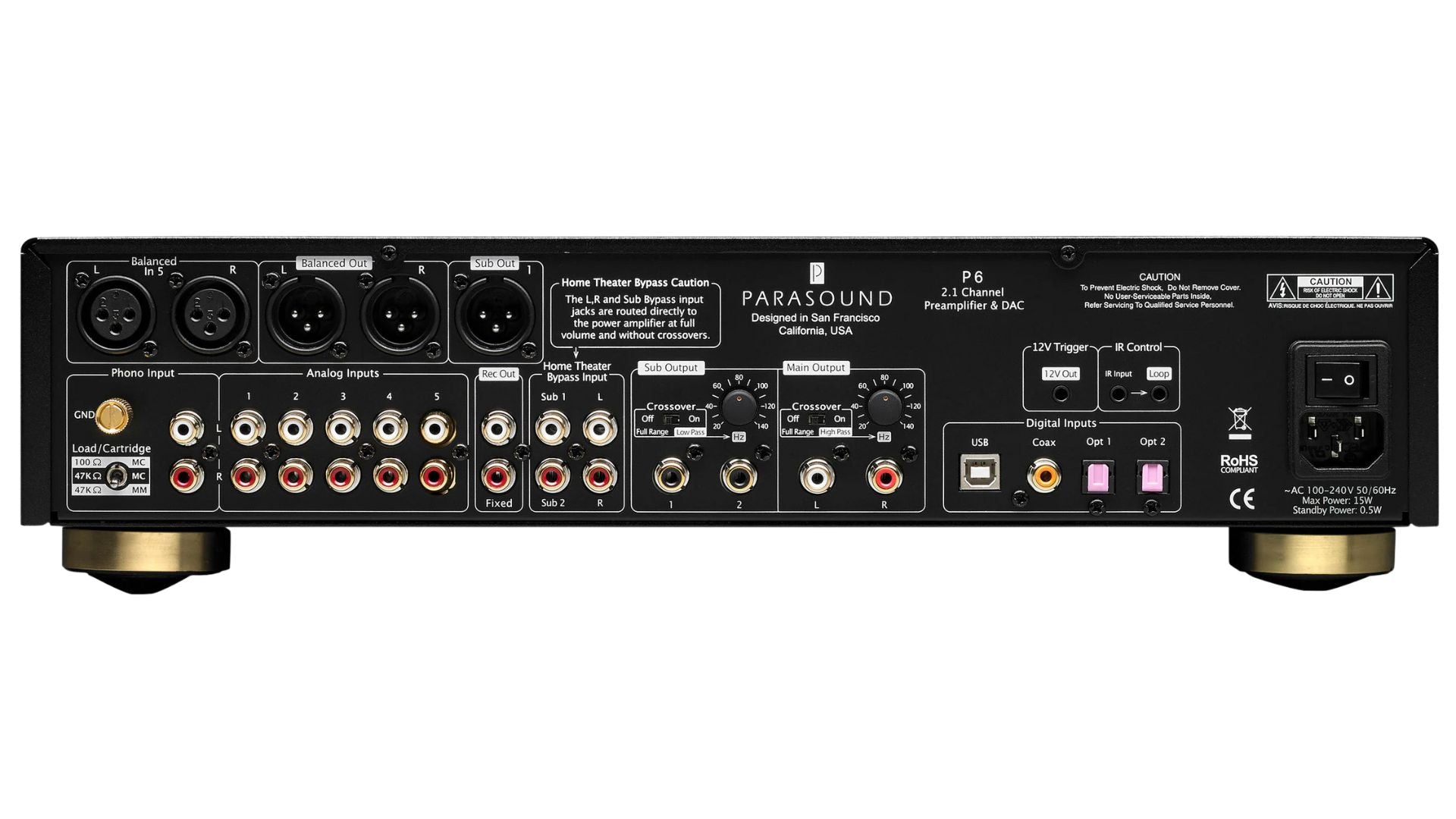 Parasound HALO P6 Preamp black_back