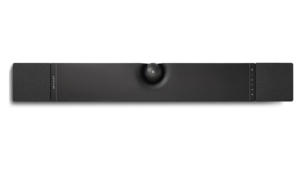 Devialet Dione in Dark Grey seen from above with the ORB centre sphere