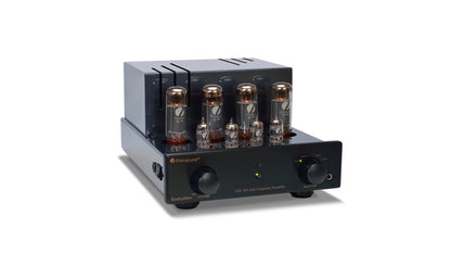 PrimaLuna EVO 100 Tube Integrated Amplifier in black, angled no cover view