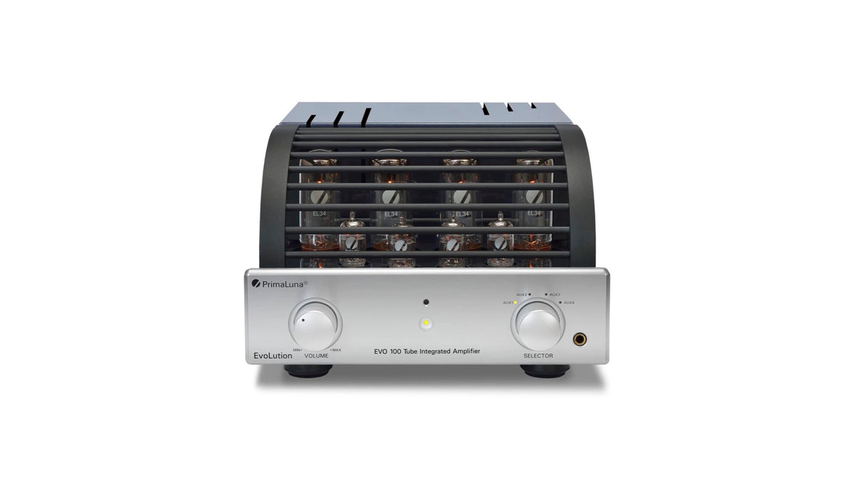 PrimaLuna EVO 100 Tube Integrated Amplifier in silver, front view