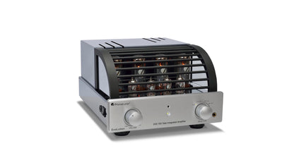 PrimaLuna EVO 100 Tube Integrated Amplifier in silver, angled view