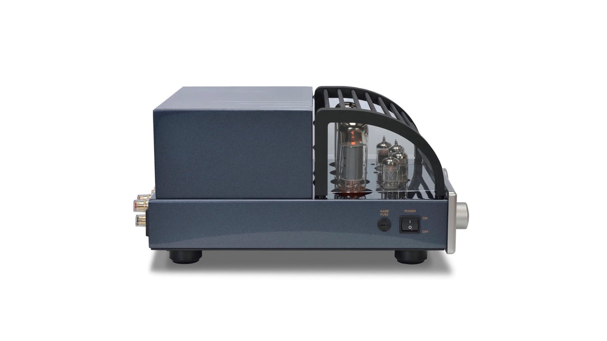 PrimaLuna EVO 100 Tube Integrated Amplifier in silver, angled view