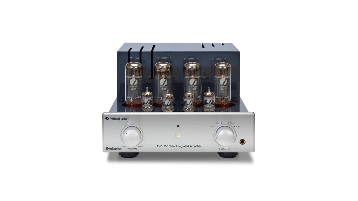 PrimaLuna EVO 100 Tube Integrated Amplifier in silver, front no cover view