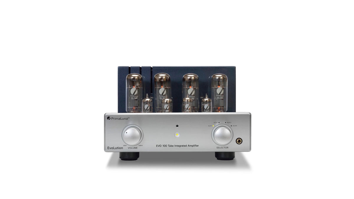 PrimaLuna EVO 100 Tube Integrated Amplifier in silver, front view
