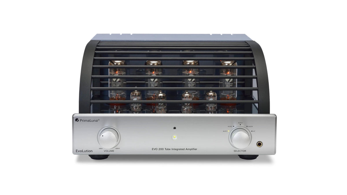 PrimaLuna EVO 200 Tube Integrated Amplifier in silver, front view