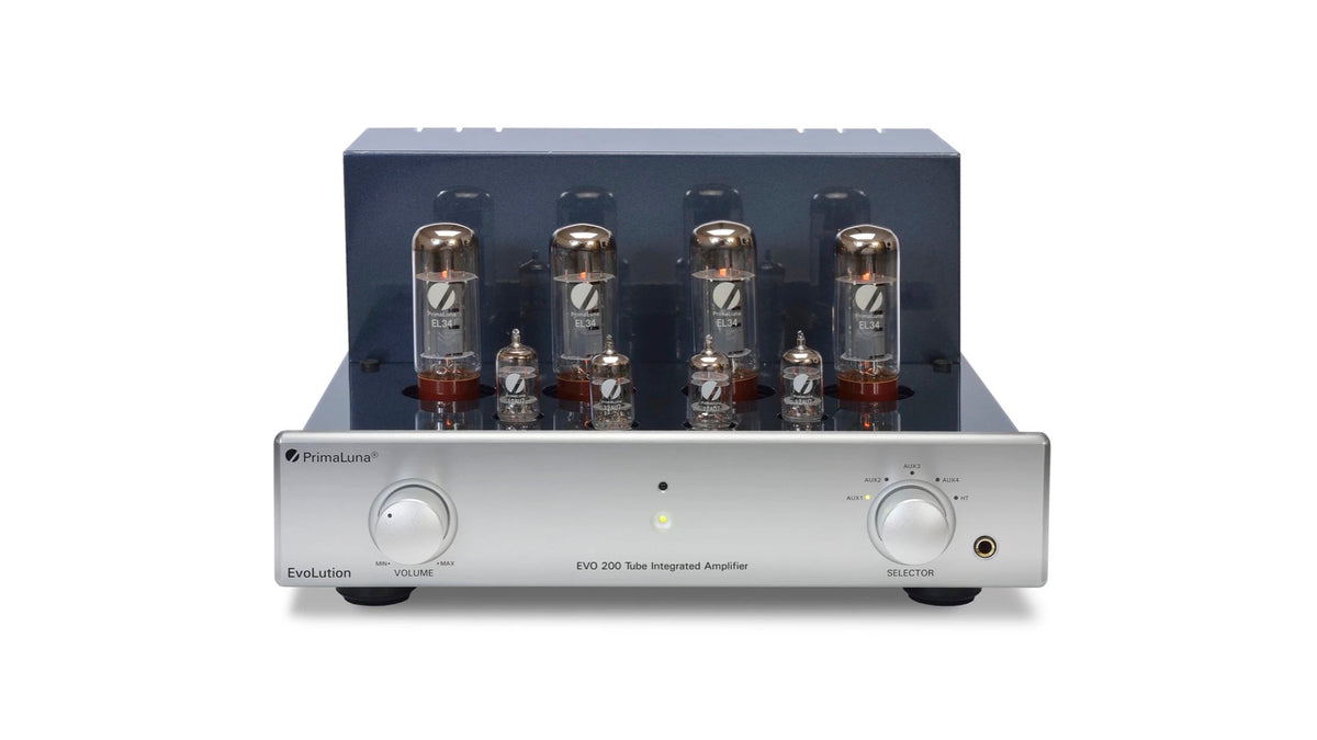 PrimaLuna EVO 200 Tube Integrated Amplifier in silver, front no cover view