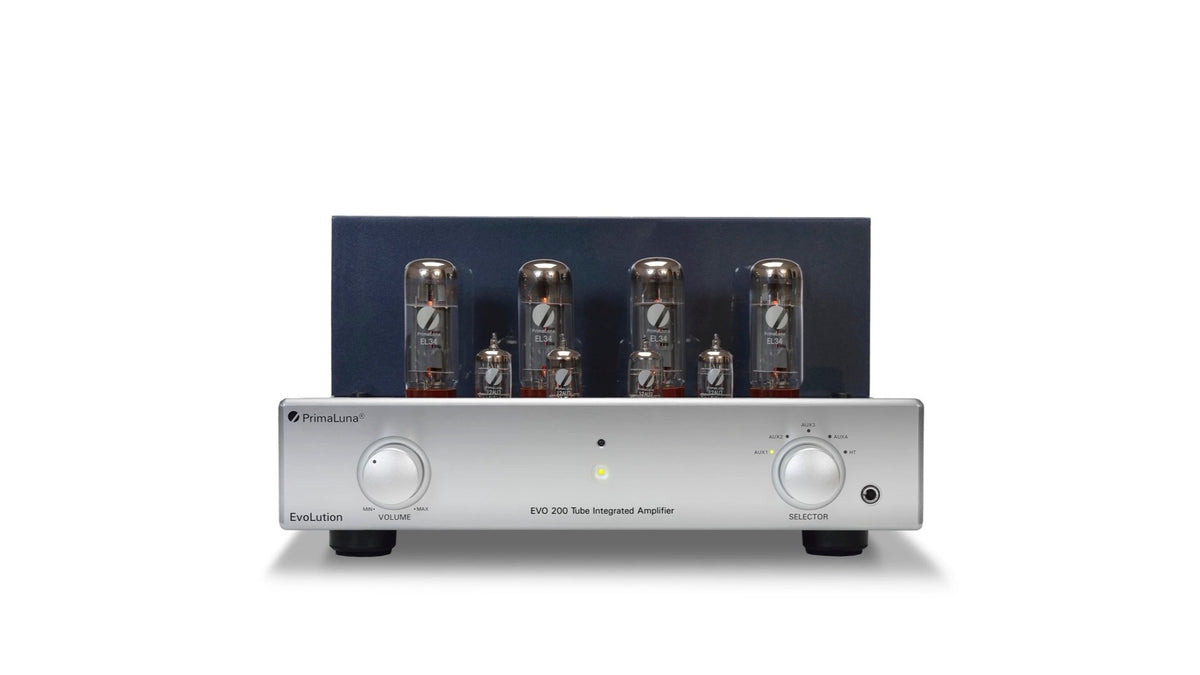 PrimaLuna EVO 200 Tube Integrated Amplifier in silver, front view