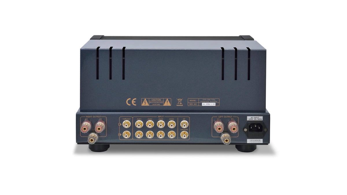 PrimaLuna EVO 200 Tube Integrated Amplifier in silver, rear view