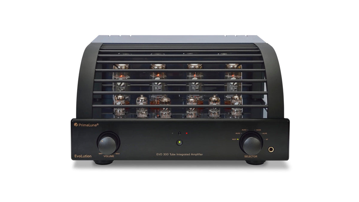 PrimaLuna EVO 300 Tube Integrated Amplifier in black, front view