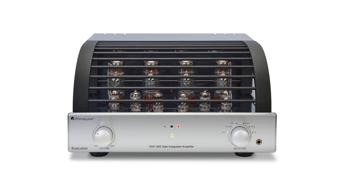 PrimaLuna EVO 300 Tube Integrated Amplifier in silver, rear view
