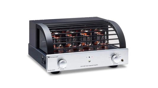PrimaLuna EVO 400 Tube Integrated Amplifier in silver, front view