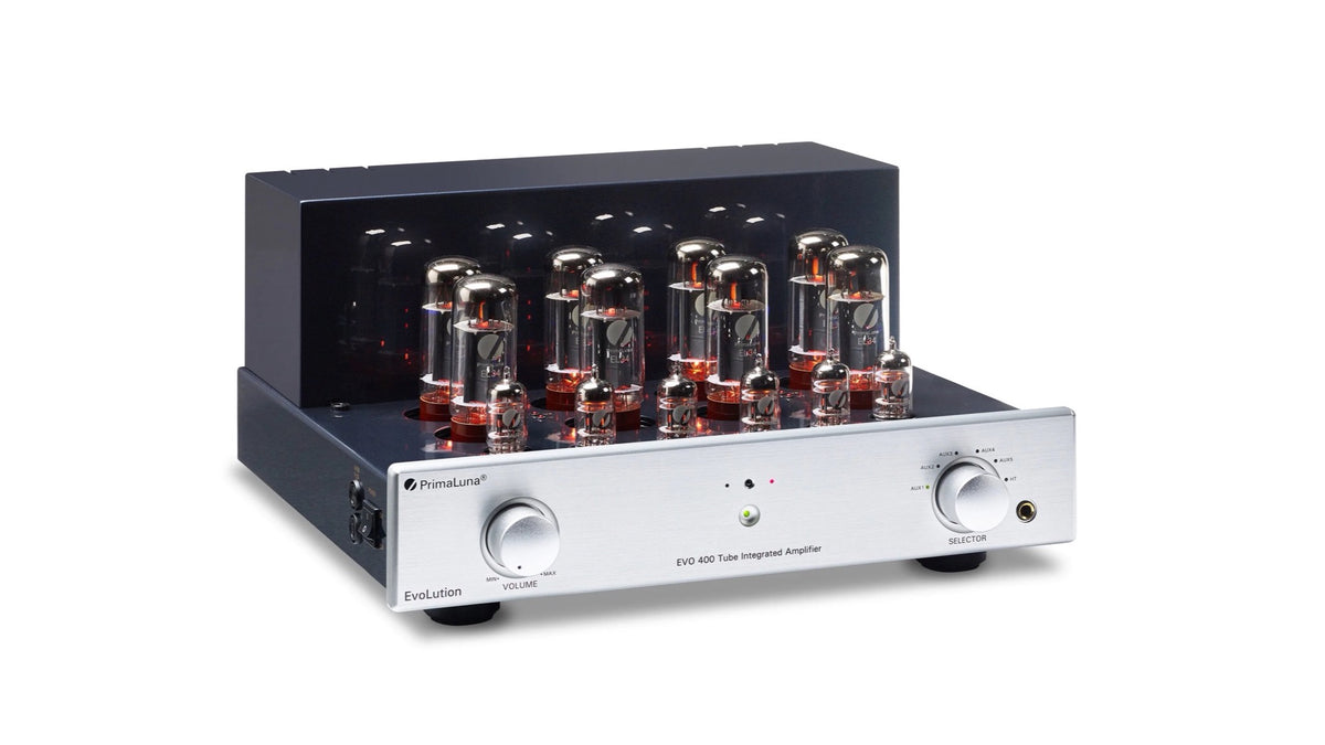 PrimaLuna EVO 400 Tube Integrated Amplifier in silver, front view