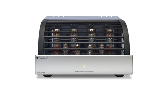 PrimaLuna EVO 200 Tube Power Amplifier in silver, front view