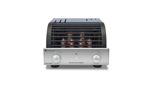 PrimaLuna EVO 100 Tube Preamplifier in silver, front view