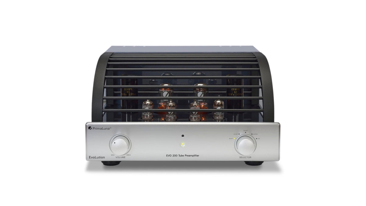 PrimaLuna EVO 200 Tube Preamplifier in silver, front view