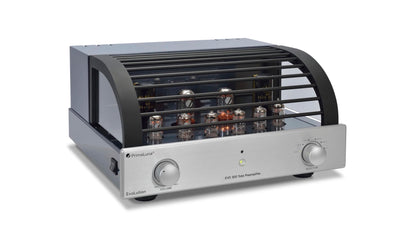 PrimaLuna EVO 300 Tube Preamplifier in silver, angled view