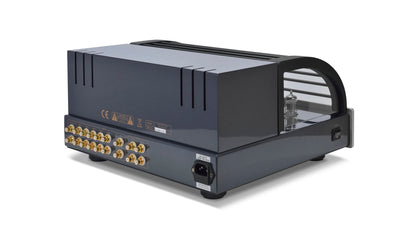 PrimaLuna EVO 300 Tube Preamplifier in silver, angled view