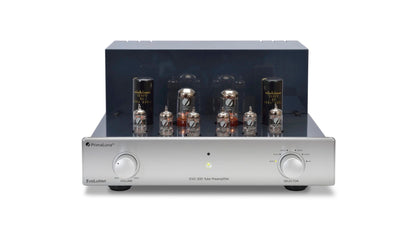 PrimaLuna EVO 300 Tube Preamplifier in silver, front no cover view