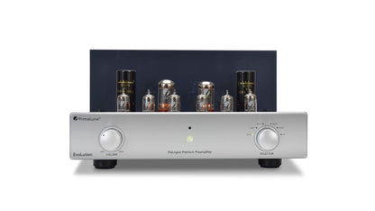PrimaLuna EVO 300 Tube Preamplifier in silver, front view