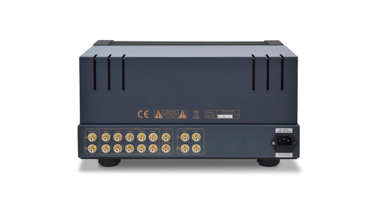 PrimaLuna EVO 300 Tube Preamplifier in silver, rear view