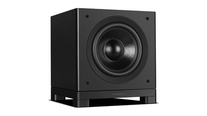 Wharfedale NOVA 10 powered subwoofer, three-quarter view from the other side, grille off