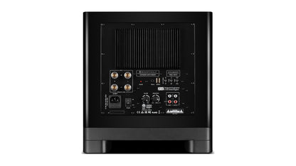 Wharfedale NOVA 8 powered subwoofer, rear panel with amplifier, RCA and speaker-level inputs and controls